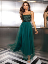 Robe de soirée à paillettes et coutures en gaze, robe camouflage en maille pailletée de couleur contrastée